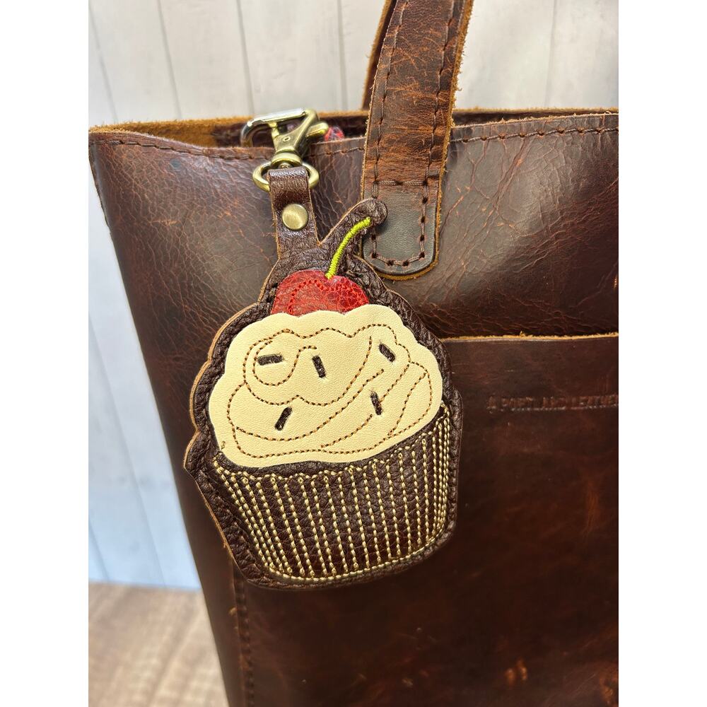 Portland Leather Cupcake Bag Charm Chocolate Cupcake Purse Charm COLDBREW - Picture 3 of 5